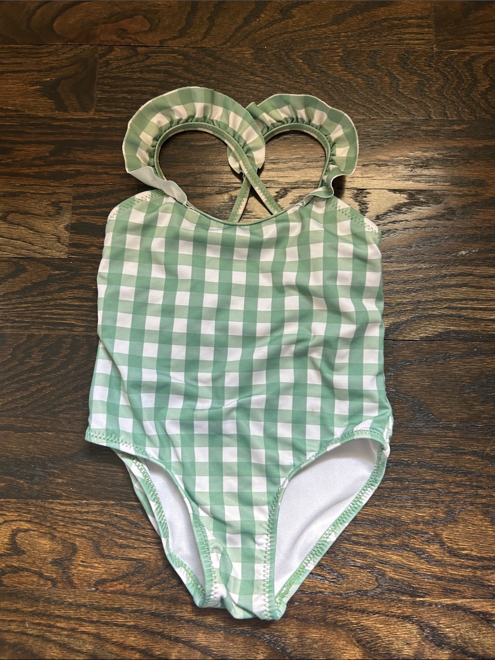 Zara Kids Green and White Gingham One-Piece Swimsuit